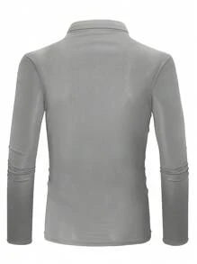 Manfinity Mode Camisa polo informal de manga larga a cuadros para hombre de talla grande, otoñal