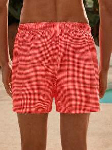 Manfinity VDAYZ Men's Beach Shorts Couples Matching Swimwear Drawstring Waist Front Tie Pocket Plaid Resort Casual, Matching Swimwear For Couples Red, Beachwear Matching Couple, Couple Matching Swim Wear, Couple Bathing Suit Set, His And Hers Swim Suit Sets