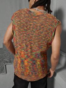 Manfinity EMRG Men's Crew Neck Sleeveless Ripped Knit Vest, Casual Everyday Wear, Men Rave Top, Men Crochet Top, Fishnet Top Men, Mesh Men Top, Knit Top Men
