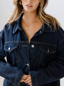 Aralina 女士经典纽扣牛仔夹克（春秋季） - 藍色 - 查看 7