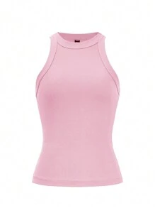 Women's Plain Sleeveless Casual Tank Top, Minimalist And Fashionable For Daily Wear - Pink - View 6