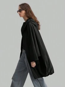 Ontre Stockholm Style, Teacher Outfits For Women,Fall Women Clothes,Women's Hooded Thin Lightweight Windbreaker Jacket, Oversized O-Shaped Design With Pockets, Casual Black Outdoor Ladies Coat, New Spring Collection 2025, Hooded Zip-Up Drawstring Hem