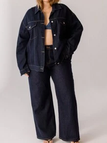 Aralina Chaqueta vaquera clásica casual con botones, talla grande