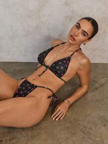 2pcs Tie Front Micro Triangle Bikini Set Summer - Multicolor - View 5