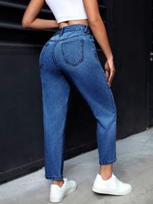 SHEIN PETITE Women Front Button Pocket Simplistic Denim Jeans, Casual Daily Wear