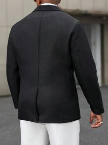 Manfinity Mode Plus Size Men's Solid Color Contrast Collar Long Sleeve Casual Business Suit Jacket, Autumn