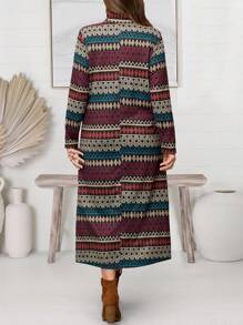 EMERY ROSE Plus Size Mock Neck Long Sleeve Striped Casual Dress,Winter Clothes For Women