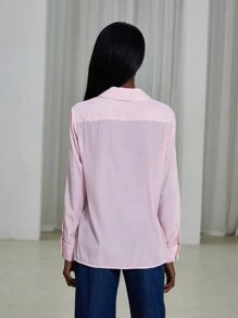 Femmeiva 浪漫现代时尚高端渐变定位水钻可拆卸纽扣衬衫，飘逸，适合春季、情人节 - 粉色 - 查看 2