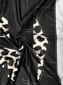 SHEIN Clasi Women's Denim Effect & Leopard Print Leggings, Comfortable & Fashionable - Black - View 7