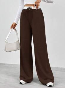 SHEIN Tall Women's Contrast Color Waist Wide Leg Pants