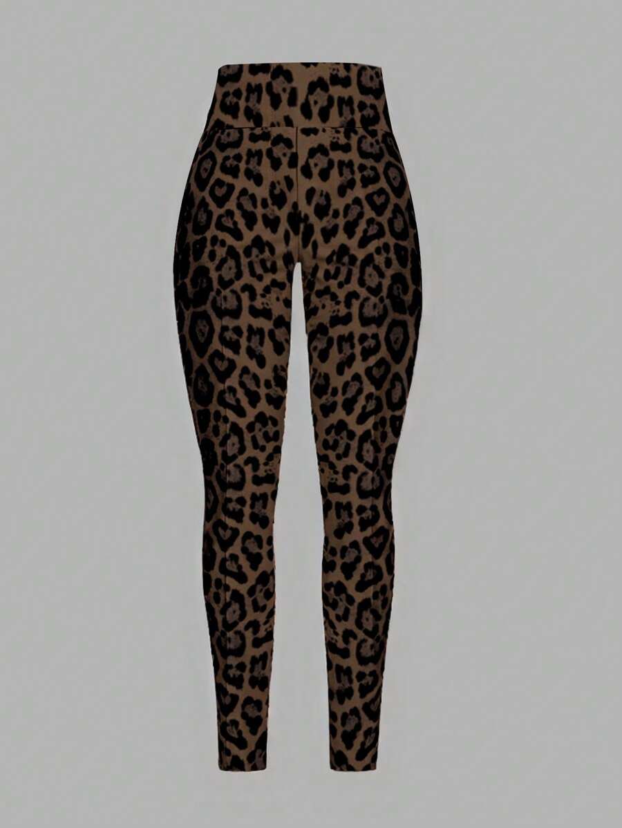 SHEIN SXY Leopard Print High Waist Skinny Leggings For Women, Ankle Length, Suitable For Spring & Autumn - Multicolor - View 1