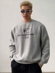 DAZY Men's Printed Pattern Grey Casual Pullover Sweatshirt Fall, Winter - Grey - View 6