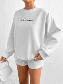 Cottnline 100%Cotton Letter Graphic Drop Shoulder Sweatshirt - White - View 3