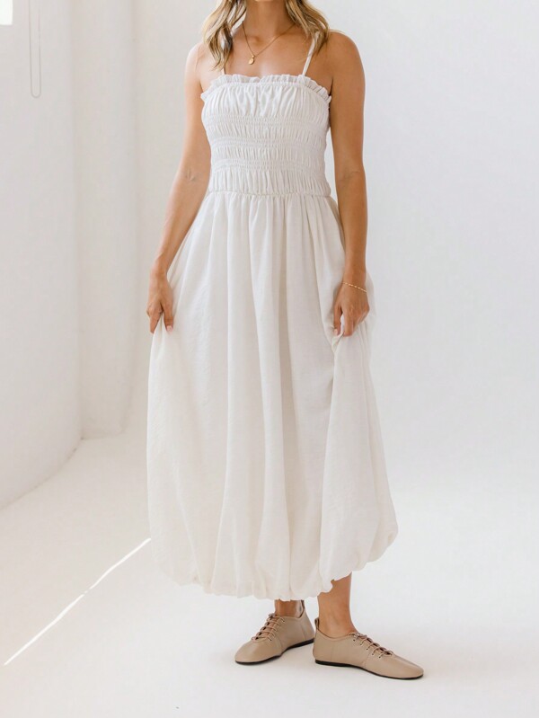 Aralina Vestido casual de mujer de unicolor con tirantes de espagueti y pliegues