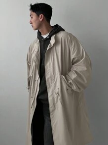 DAZY Men's Khaki Color Loose Fit Casual Trench Coat,Fall Clothes