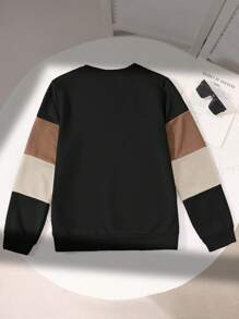 SHEIN Leap Crew Casual Round Neck Long Sleeve Contrast Color Block Sweatshirt For Teen Boys, Loose Fit, Suitable For Spring, Summer, Autumn, Winter, Home, School
