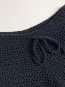 INAWLY Women's Solid Color Hollow Knitted Wide Leg Sweater Pants - Royal Blue - View 3