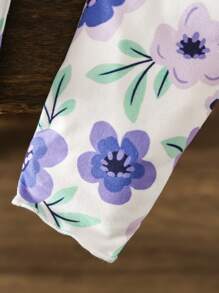 SHEIN LMoss Kids LMoss Young Girls & Young Girl Casual Matching Purple Floral Print Round Neck Long Sleeve Pullover T-Shirt & Solid Color Leggings, Suitable For Walking/Sports/Back To School & Everyday Casual Wear, Casual Outfit, Great For Casual & Daily Wear & School Daily In Spring And Autumn,Mom And Daughter Matching,Sister And Me Matching