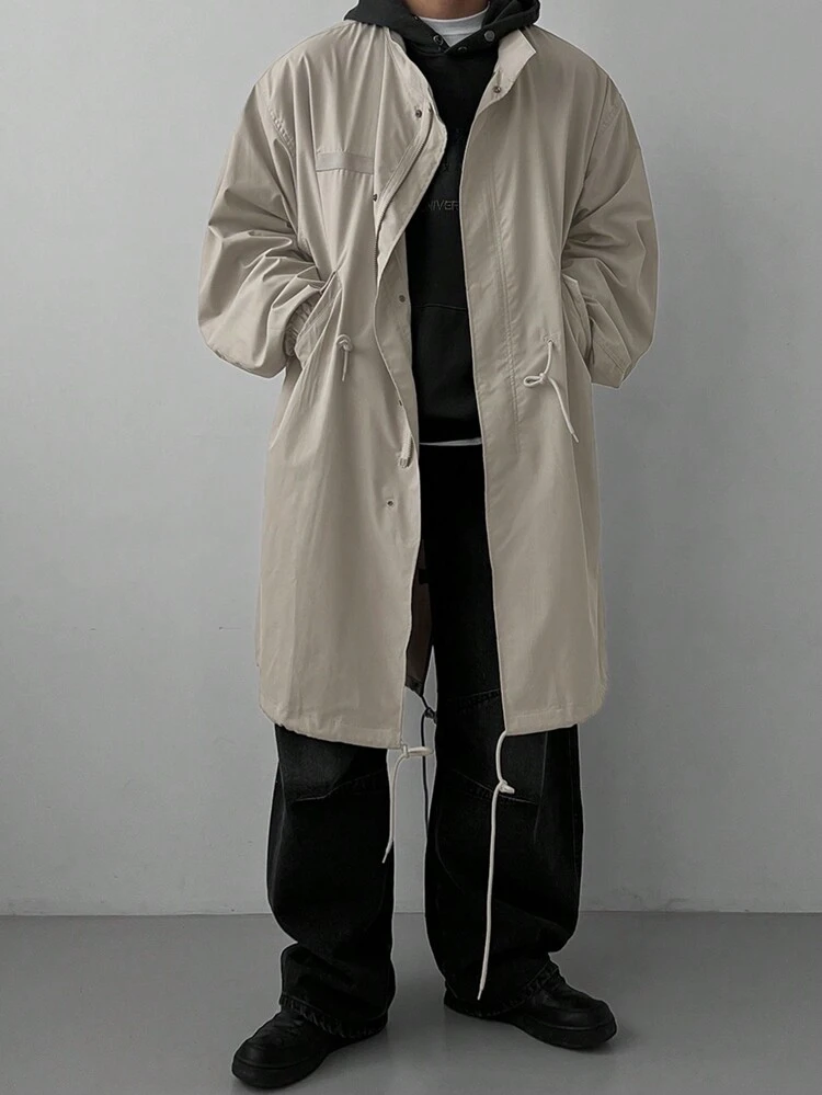 Men's Khaki Color Loose Fit Casual Trench Coat,Fall Clothes