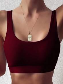Swim Basics 2025 Summer Vacation Beach Minimalist Solid Color Bikini Top - Red - View 1