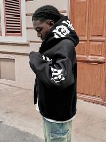 Manfinity NXTstreet Men's Casual Letter Print Zip Up Hooded Fleece Sweatshirt, Autumn/Winter - Multicolor - View 4