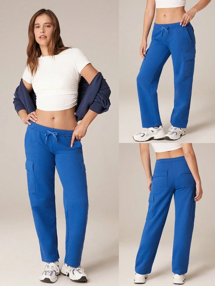 30'' Everyday Fleece Wide Leg Adjustable Drawstring Waist Cargo Joggers Pants Daily Casual