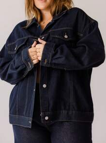 Aralina Chaqueta vaquera clásica casual con botones, talla grande