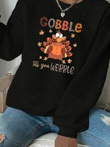 SHEIN Essnce Sudadera holgada de manga larga con gráfico de eslogan de Turquía, estilo casual para mujer, otoño