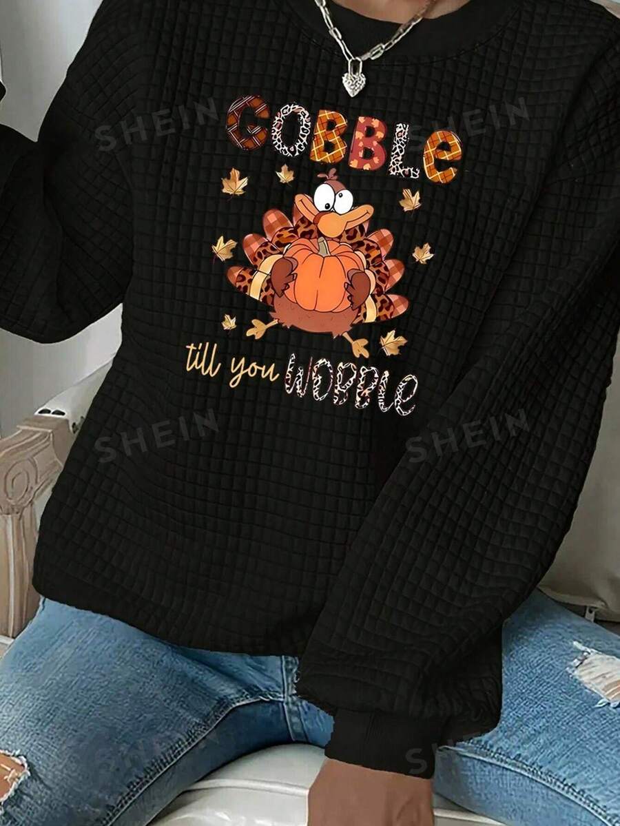 SHEIN Essnce Sudadera holgada de manga larga con gráfico de eslogan de Turquía, estilo casual para mujer, otoño