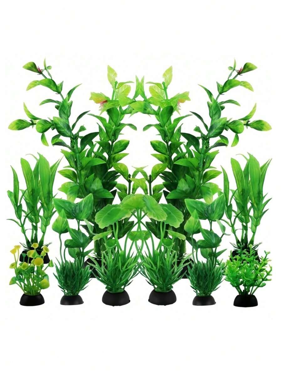 10PCS Green Aquarium Accessories Plants, Fish Tank Decoration, Plastic Plants For Aquarium Decor - Green - View 1