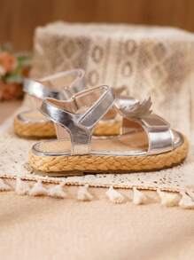 Sandalias planas con cuerda transpirable y suela gruesa, lindas y de moda para niñas - Plateado - Ver 5