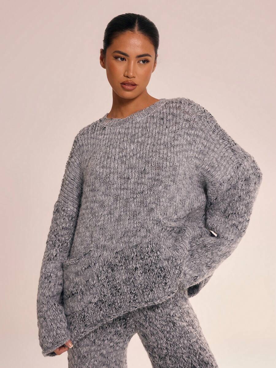 MUSERA Suéter de manga larga de punto con bolsillos, elegante para fiestas de noche en invierno - Gris - Ver 1