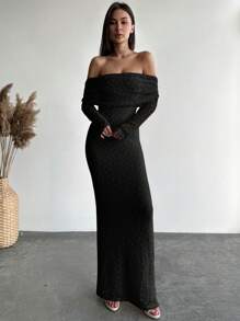 Aloruh 杏色露肩紧身迷你连衣裙，网眼纹理，适合浪漫约会、度假和卡拉 OK - 黑色 - 查看 4