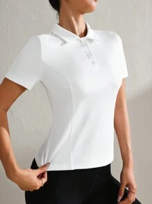SHEIN Sport Studio Camisa polo deportiva casual de manga corta y unicolor para mujer