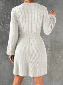 SHEIN LUNE Vestido de punto de cintura ajustada de unicolor, casual y versátil para otoño/invierno - Blanco - Ver 2