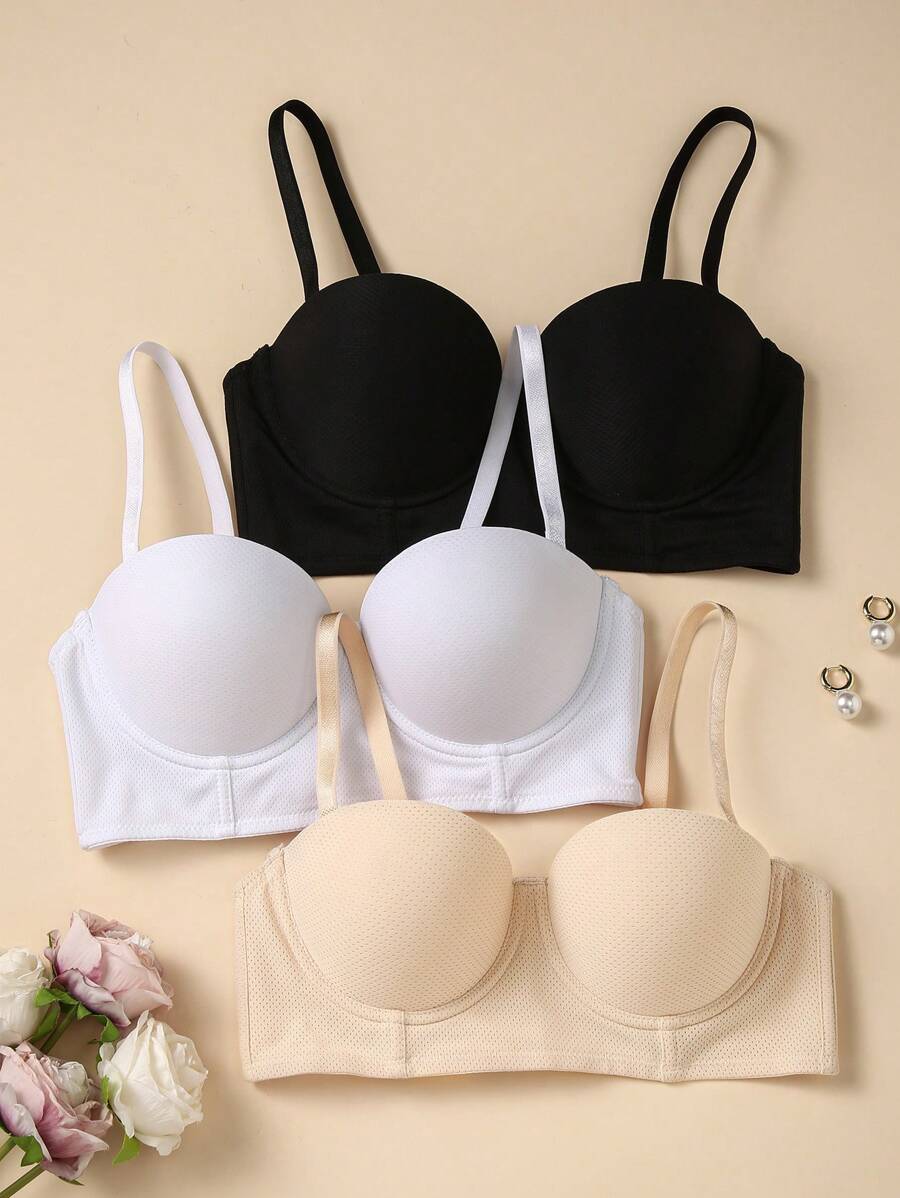 3 件套浪漫性感无肩带抹胸胸罩，舒适露背内衣套装配常规肩带礼物