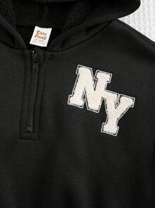 Cozy Pixies 男婴字母印花连帽拉链休闲多用途长袖夹克 - 黑色 - 查看 7