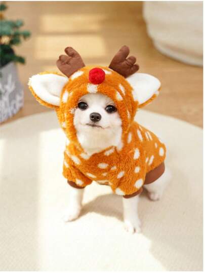 Pet Dog/Cat Reindeer Christmas Costume, Thickened Clothes For Medium-Sized Pets In Autumn/Winter
