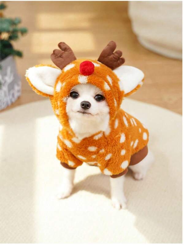 SHEIN Pet Dog/Cat Reindeer Christmas Costume, Thickened Clothes For Medium-Sized Pets In Autumn/Winter