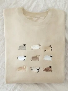 INAWLY Lost Sheep Embroidery Sweatshirt, Jesus Leaves 99, The Lord Is My Shepherd, Psalm 23, Christian Clothes, Pullover