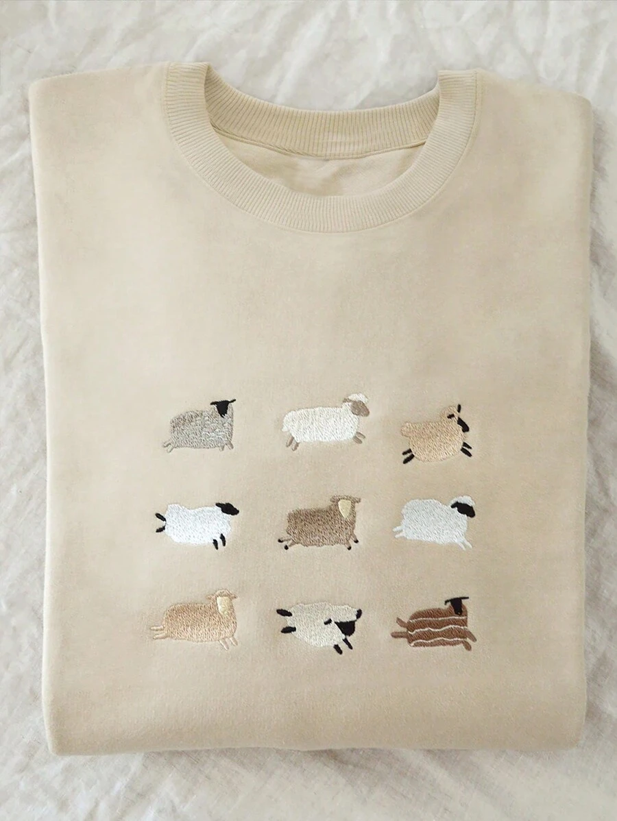 INAWLY Lost Sheep Embroidery Sweatshirt, Jesus Leaves 99, The Lord Is My Shepherd, Psalm 23, Christian Clothes, Pullover