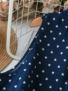 SHEIN LUNE Plus Size Women Heart Print Frill Trim Round Neck Sleeveless Casual Dress For Summer - Navy Blue - View 4