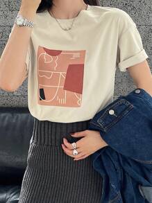 DAZY Wiosenna przerwa Nowy luźny swobodny nadruk damski T-shirt śliczne topy