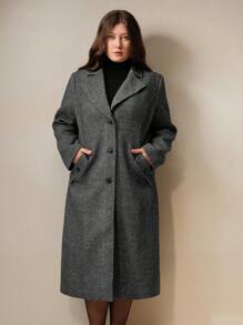 Anewsta 秋冬季大码女式休闲粗花呢大衣