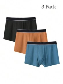 3pcs Men Solid Color Patchwork Minimalist Boxer Briefs, Casual Daily Wear