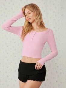 Muchica 秋冬季半纽扣短款亨利白衬衫