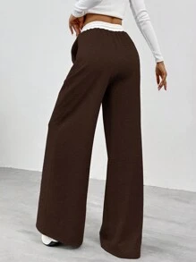 SHEIN Tall Women's Contrast Color Waist Wide Leg Pants