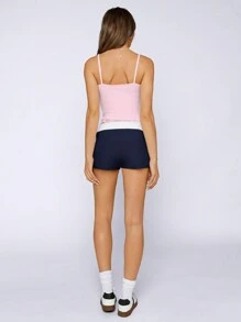 SHEIN EZwear Granatowe super krótkie spodenki z ozdobnymi literami, letnie, swobodne