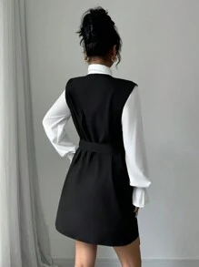 SHEIN Frenchy 女士简约休闲短款连衣裙，采用 3D 花卉装饰 - 黑色 - 查看 2