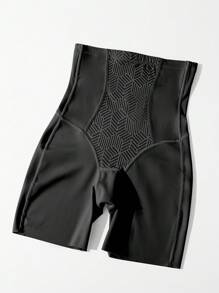 1pc Women's Solid Color High Waist Slim Fit Body Shaping Pants - Black - View 4